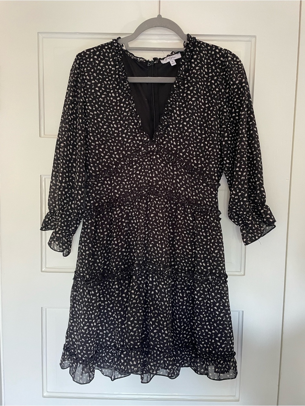 Polagram Black V-Neck Ruffle Tiered Dress